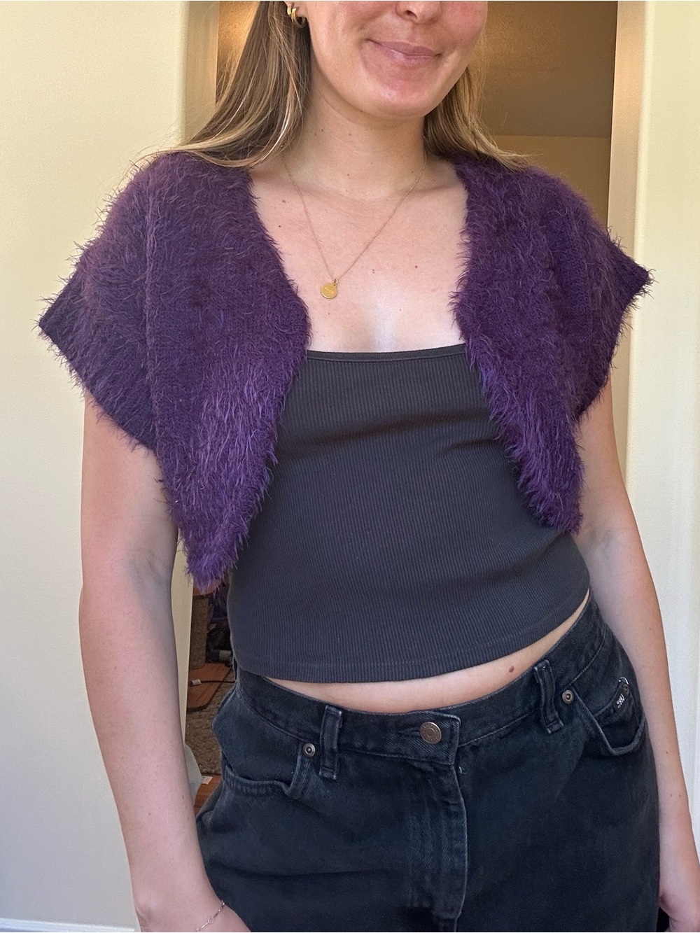 Vintage Purple Fuzzy Cropped Shrug